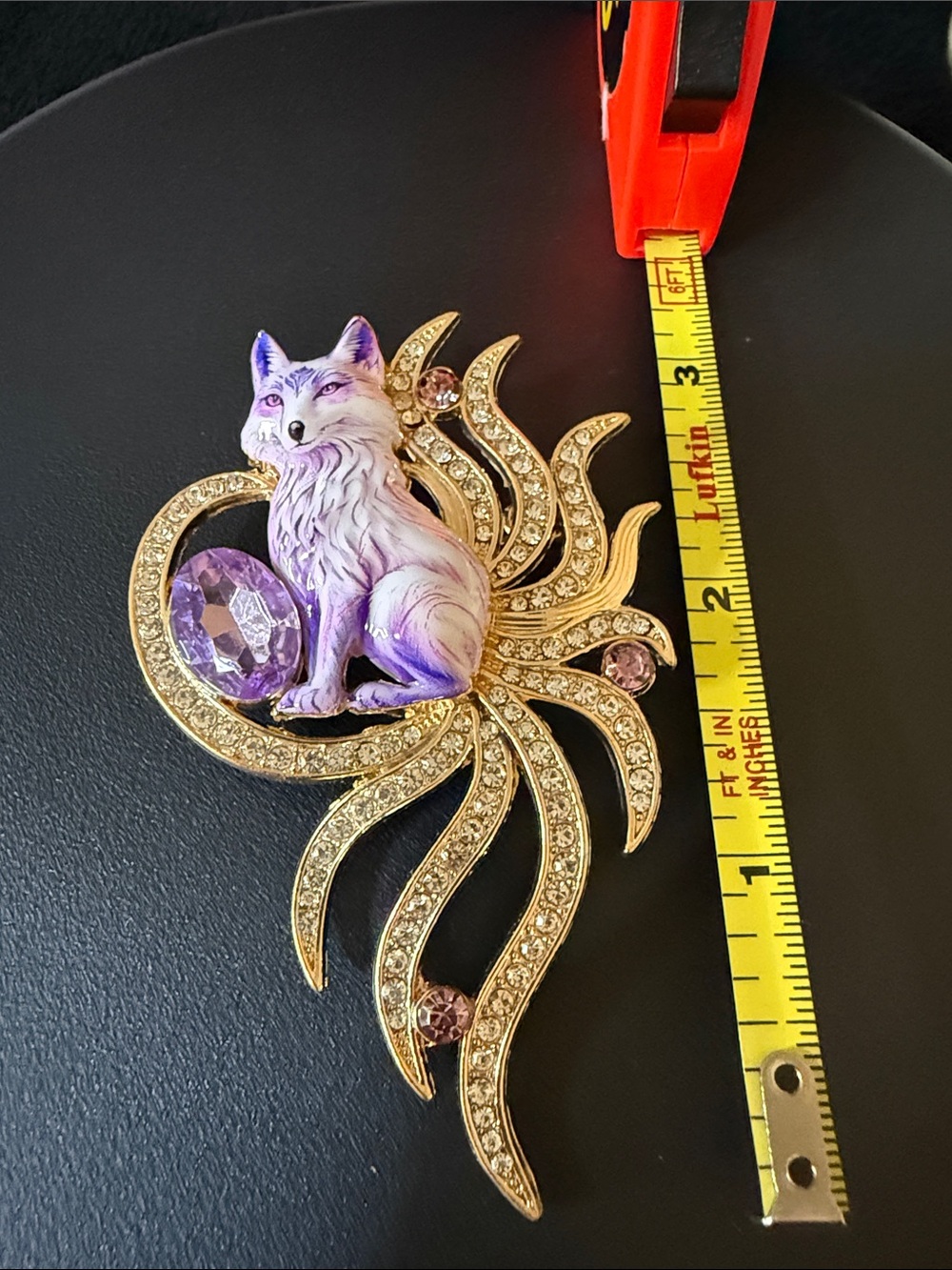 Lavender Fox Crystal Brooch - Sparkling Purple Enamel Accent